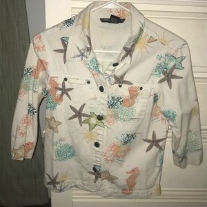 White nautical 1/4 sleeve denim jacket